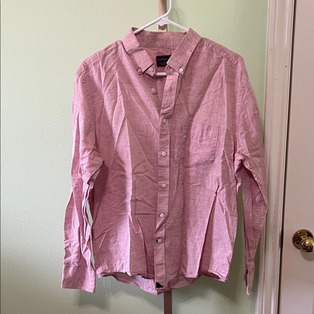 UNTUCKit men’s button down long sleeve shirt cotton linen blend Red White Large